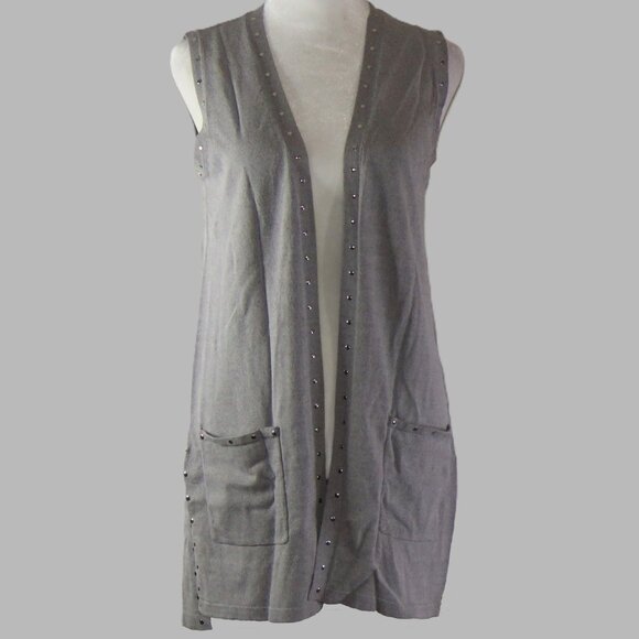 Christina's Gray Sleeveless Open Front Long Embellished Vest Tunic Size S (C783) - Picture 2 of 7